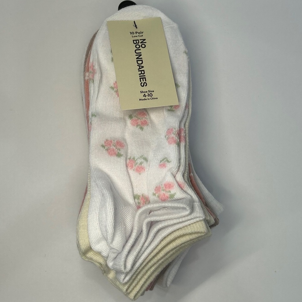 No Boundaries Womens Low Cut Socks 10 Pair Pack Floral Pointelle Shoe Size 4-10